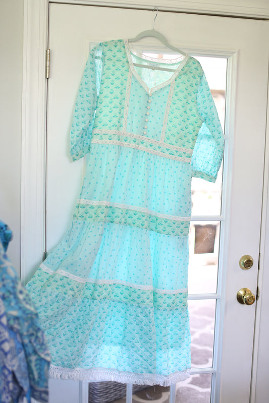 Blue vintage style dress- READY TO SHIP  Medium